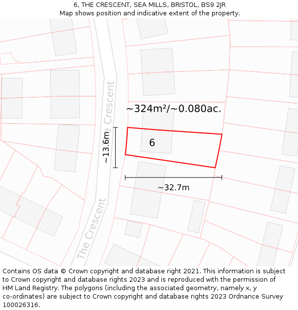 6, THE CRESCENT, SEA MILLS, BRISTOL, BS9 2JR: Plot and title map