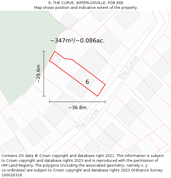 6, THE CURVE, WATERLOOVILLE, PO8 9SE: Plot and title map