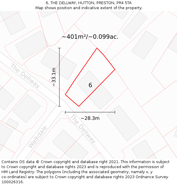 6, THE DELLWAY, HUTTON, PRESTON, PR4 5TA: Plot and title map