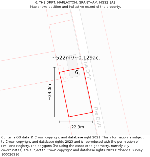 6, THE DRIFT, HARLAXTON, GRANTHAM, NG32 1AE: Plot and title map