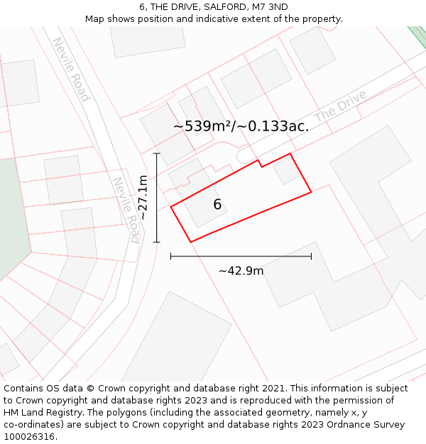 6, THE DRIVE, SALFORD, M7 3ND: Plot and title map