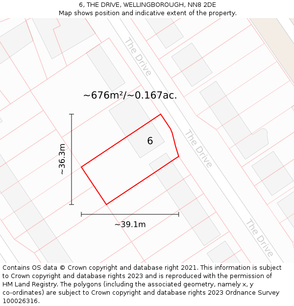 6, THE DRIVE, WELLINGBOROUGH, NN8 2DE: Plot and title map