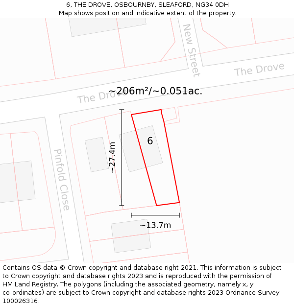 6, THE DROVE, OSBOURNBY, SLEAFORD, NG34 0DH: Plot and title map