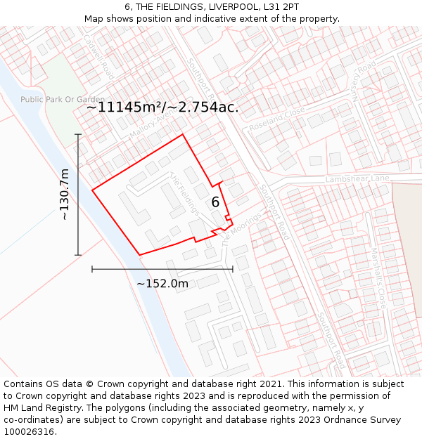 6, THE FIELDINGS, LIVERPOOL, L31 2PT: Plot and title map