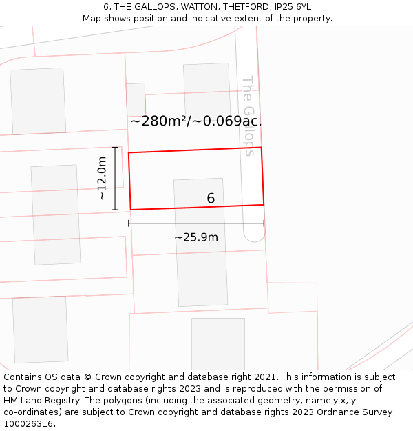 6, THE GALLOPS, WATTON, THETFORD, IP25 6YL: Plot and title map