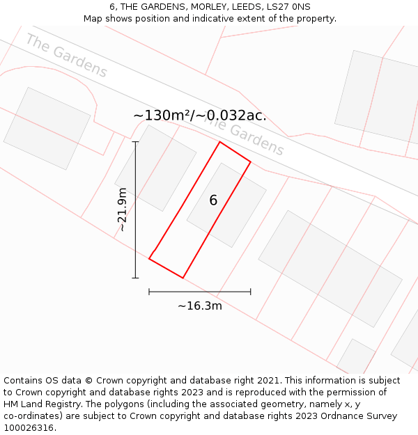 6, THE GARDENS, MORLEY, LEEDS, LS27 0NS: Plot and title map