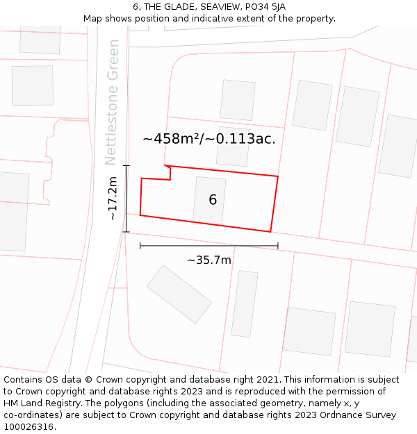 6, THE GLADE, SEAVIEW, PO34 5JA: Plot and title map