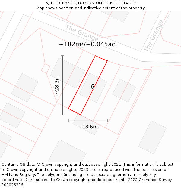 6, THE GRANGE, BURTON-ON-TRENT, DE14 2EY: Plot and title map