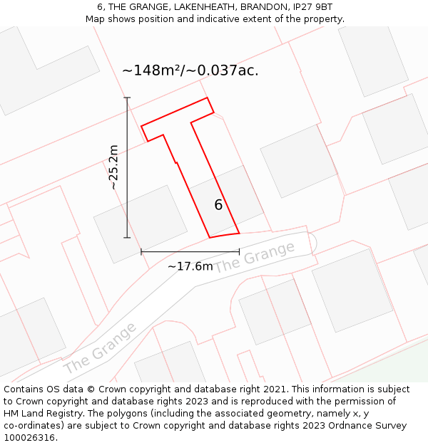 6, THE GRANGE, LAKENHEATH, BRANDON, IP27 9BT: Plot and title map