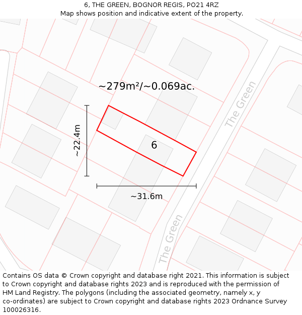 6, THE GREEN, BOGNOR REGIS, PO21 4RZ: Plot and title map