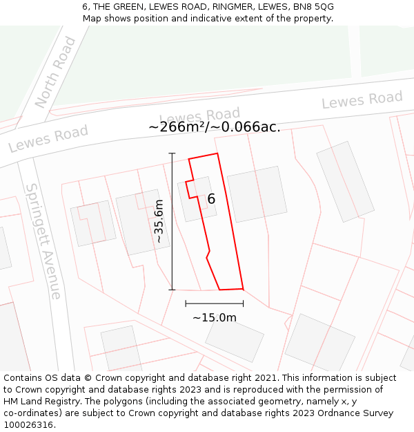 6, THE GREEN, LEWES ROAD, RINGMER, LEWES, BN8 5QG: Plot and title map