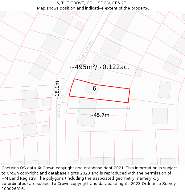 6, THE GROVE, COULSDON, CR5 2BH: Plot and title map