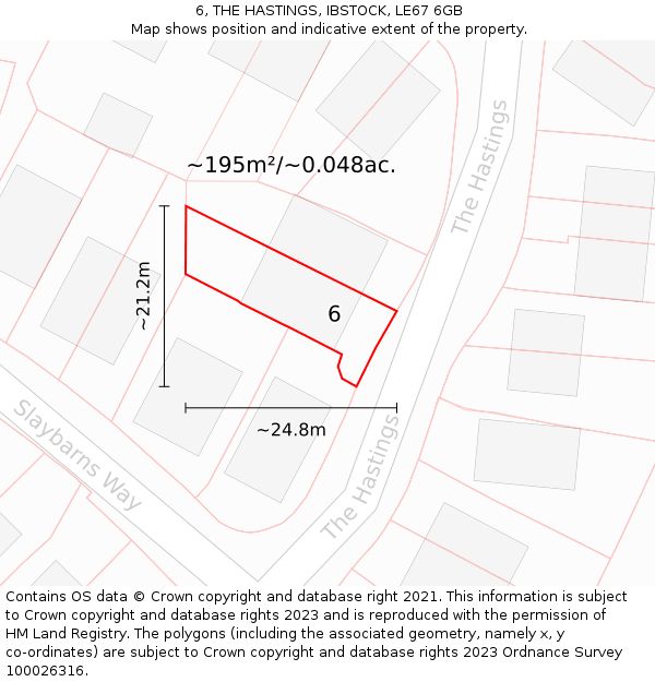 6, THE HASTINGS, IBSTOCK, LE67 6GB: Plot and title map