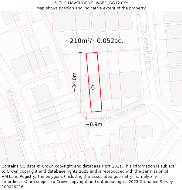 6, THE HAWTHORNS, WARE, SG12 0XY: Plot and title map