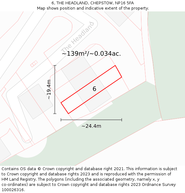 6, THE HEADLAND, CHEPSTOW, NP16 5FA: Plot and title map