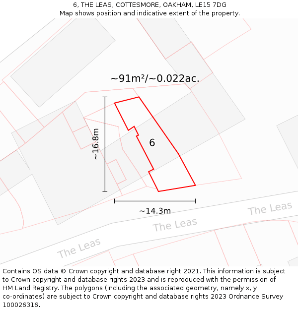 6, THE LEAS, COTTESMORE, OAKHAM, LE15 7DG: Plot and title map