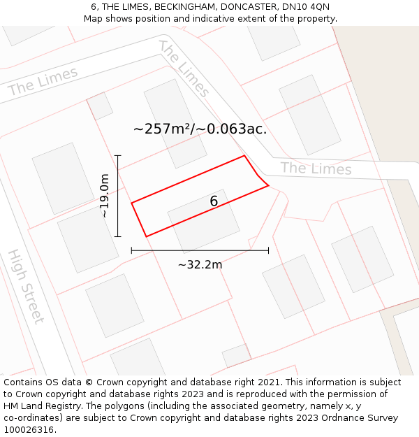 6, THE LIMES, BECKINGHAM, DONCASTER, DN10 4QN: Plot and title map