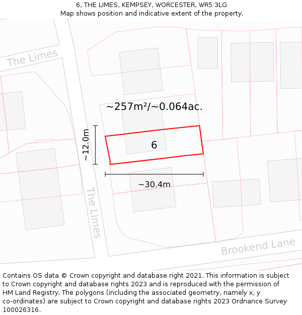 6, THE LIMES, KEMPSEY, WORCESTER, WR5 3LG: Plot and title map