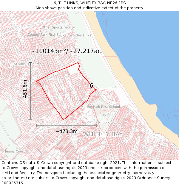 6, THE LINKS, WHITLEY BAY, NE26 1PS: Plot and title map