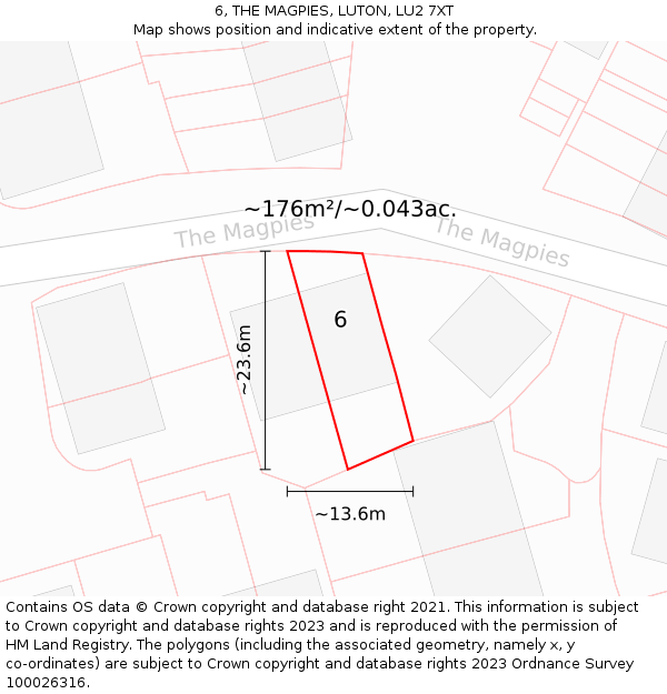 6, THE MAGPIES, LUTON, LU2 7XT: Plot and title map