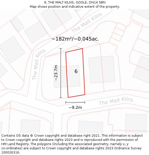 6, THE MALT KILNS, GOOLE, DN14 5BN: Plot and title map