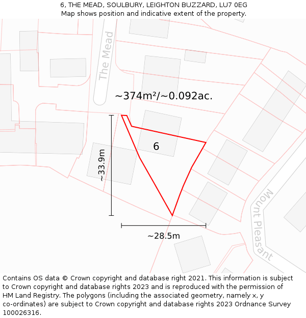 6, THE MEAD, SOULBURY, LEIGHTON BUZZARD, LU7 0EG: Plot and title map