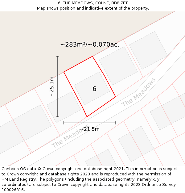 6, THE MEADOWS, COLNE, BB8 7ET: Plot and title map