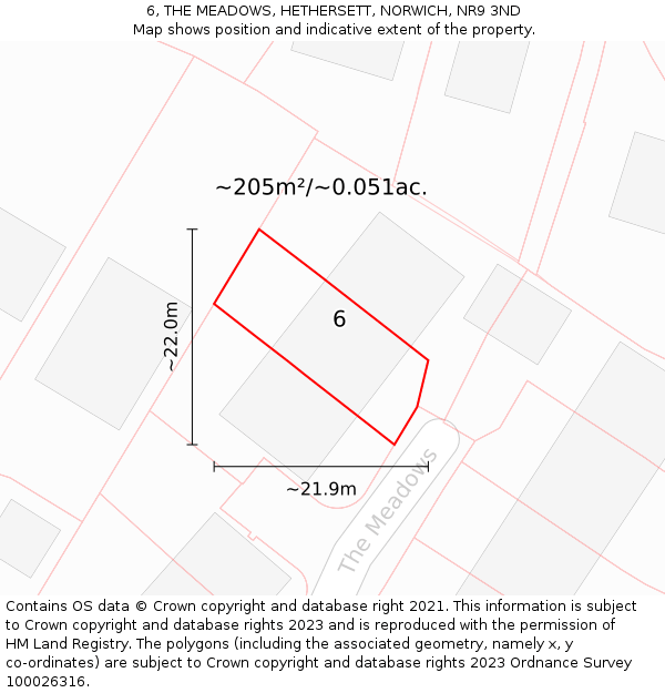 6, THE MEADOWS, HETHERSETT, NORWICH, NR9 3ND: Plot and title map