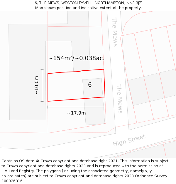 6, THE MEWS, WESTON FAVELL, NORTHAMPTON, NN3 3JZ: Plot and title map