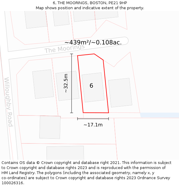 6, THE MOORINGS, BOSTON, PE21 9HP: Plot and title map