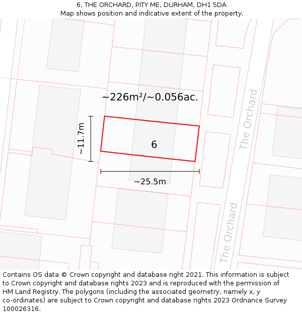 6, THE ORCHARD, PITY ME, DURHAM, DH1 5DA: Plot and title map