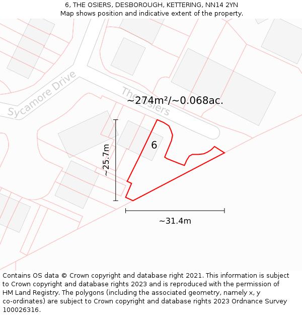 6, THE OSIERS, DESBOROUGH, KETTERING, NN14 2YN: Plot and title map