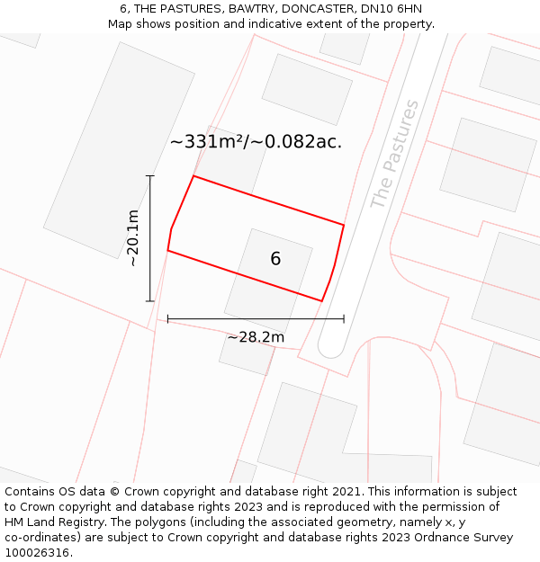 6, THE PASTURES, BAWTRY, DONCASTER, DN10 6HN: Plot and title map