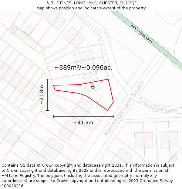 6, THE PINES, LONG LANE, CHESTER, CH2 2QF: Plot and title map