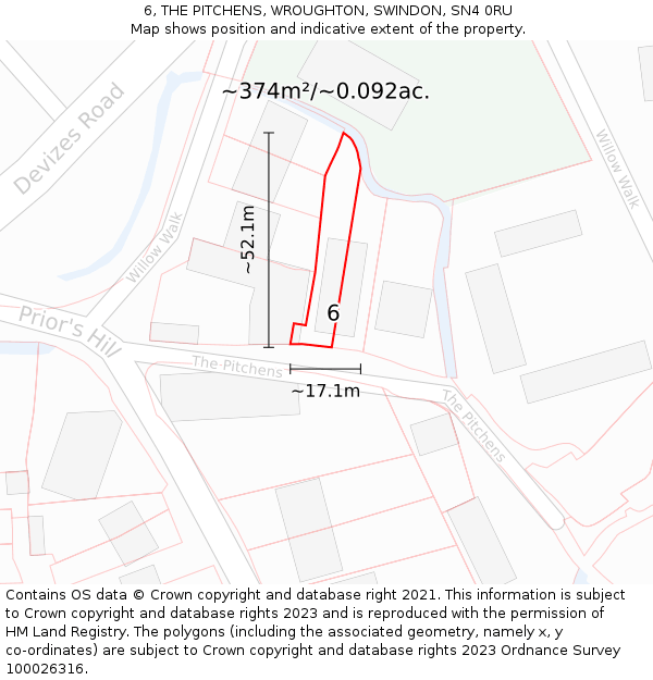 6, THE PITCHENS, WROUGHTON, SWINDON, SN4 0RU: Plot and title map