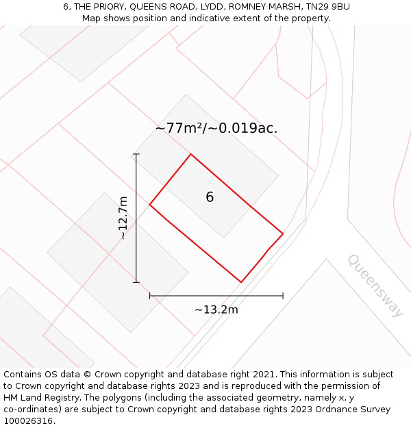 6, THE PRIORY, QUEENS ROAD, LYDD, ROMNEY MARSH, TN29 9BU: Plot and title map