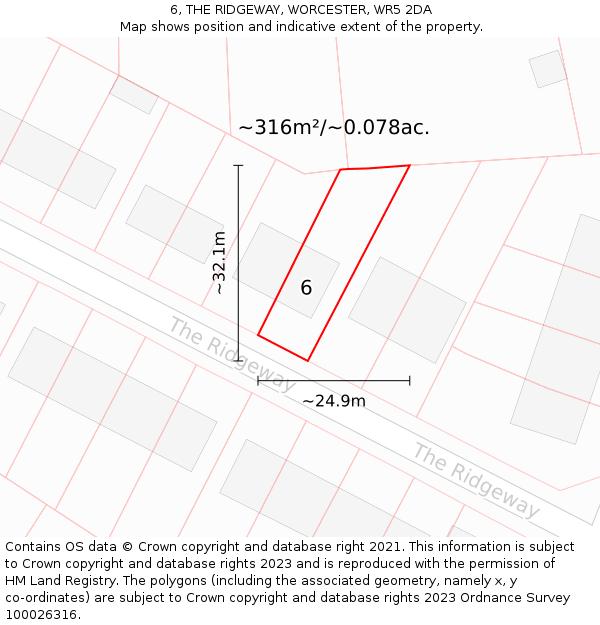 6, THE RIDGEWAY, WORCESTER, WR5 2DA: Plot and title map