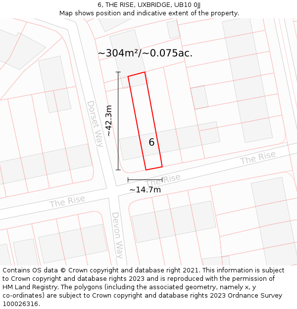 6, THE RISE, UXBRIDGE, UB10 0JJ: Plot and title map