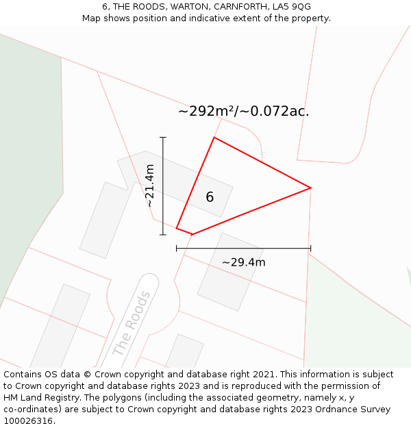 6, THE ROODS, WARTON, CARNFORTH, LA5 9QG: Plot and title map