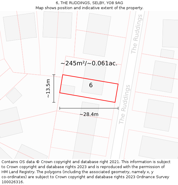 6, THE RUDDINGS, SELBY, YO8 9AG: Plot and title map