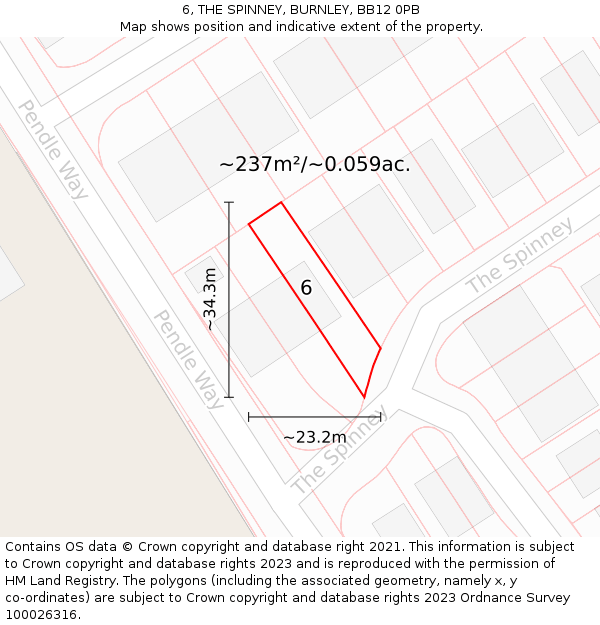 6, THE SPINNEY, BURNLEY, BB12 0PB: Plot and title map