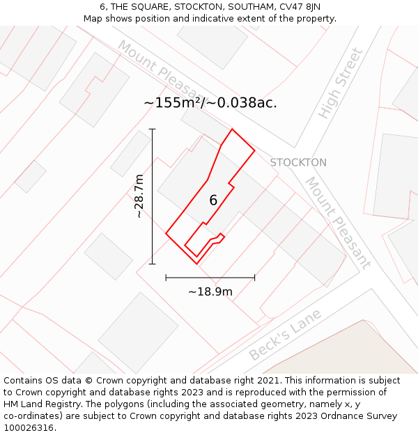 6, THE SQUARE, STOCKTON, SOUTHAM, CV47 8JN: Plot and title map