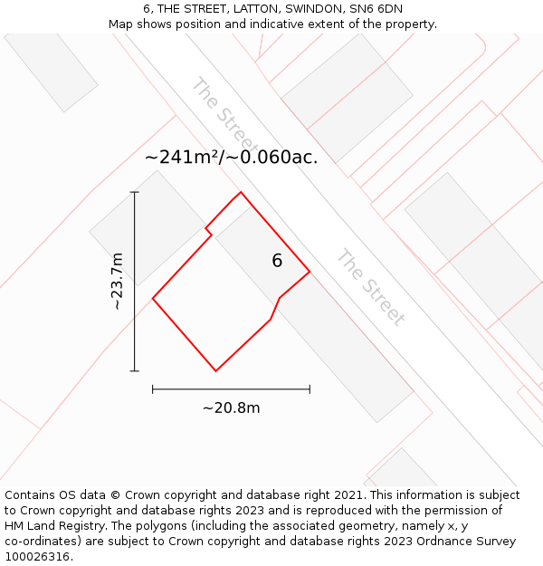 6, THE STREET, LATTON, SWINDON, SN6 6DN: Plot and title map