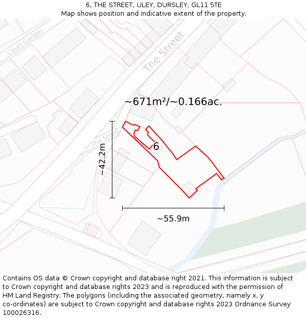 6, THE STREET, ULEY, DURSLEY, GL11 5TE: Plot and title map