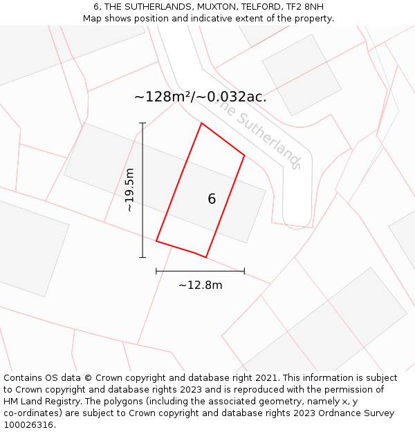 6, THE SUTHERLANDS, MUXTON, TELFORD, TF2 8NH: Plot and title map