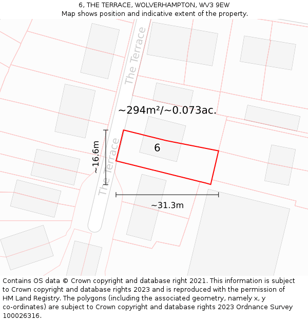 6, THE TERRACE, WOLVERHAMPTON, WV3 9EW: Plot and title map