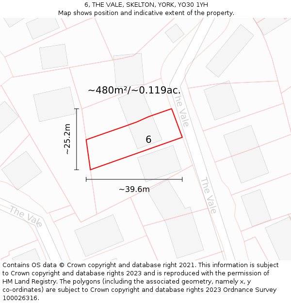 6, THE VALE, SKELTON, YORK, YO30 1YH: Plot and title map
