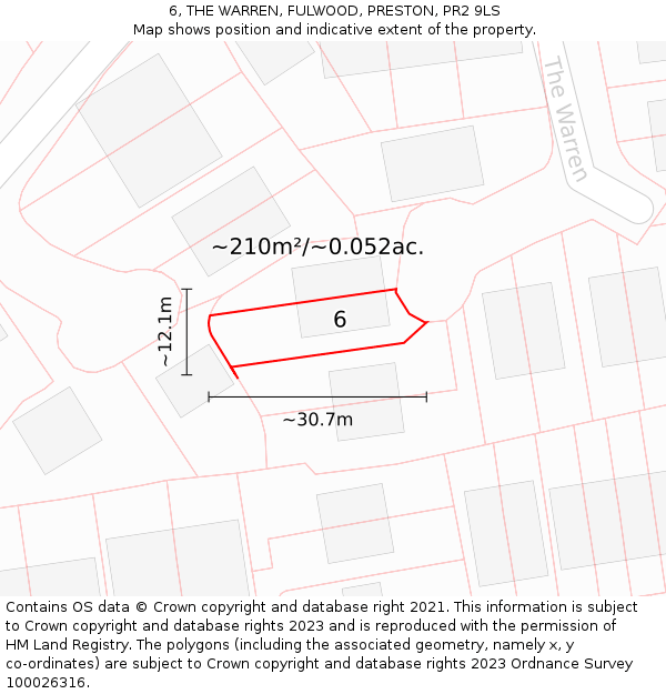 6, THE WARREN, FULWOOD, PRESTON, PR2 9LS: Plot and title map