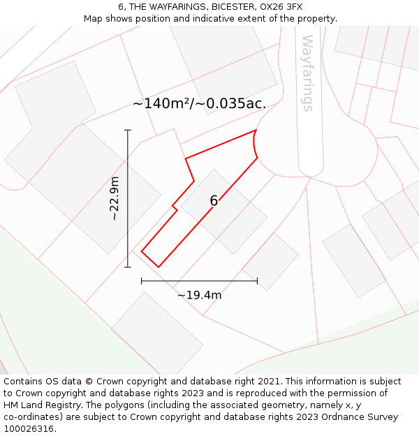 6, THE WAYFARINGS, BICESTER, OX26 3FX: Plot and title map