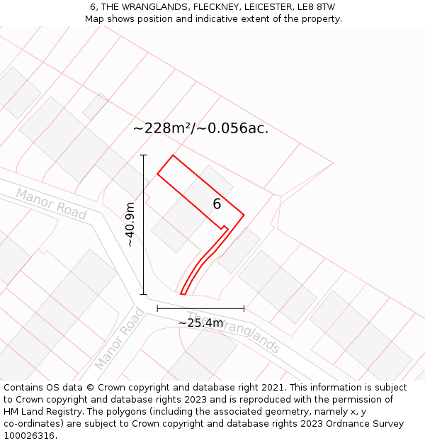 6, THE WRANGLANDS, FLECKNEY, LEICESTER, LE8 8TW: Plot and title map